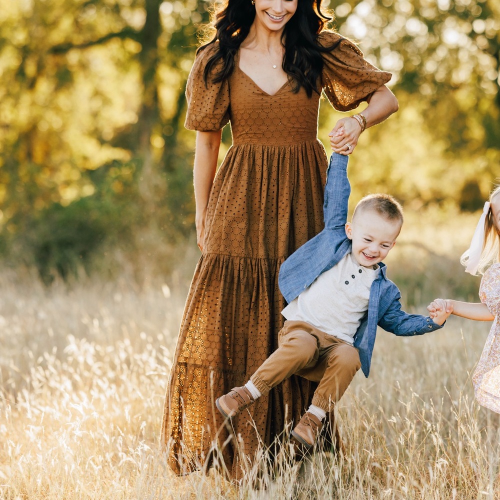 Brown Eyelet Midi Dress - Picture 2 of 6